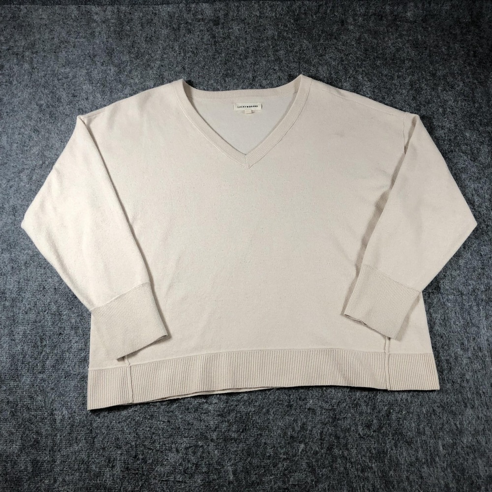 Lucky Brand Sweater Mens‎ XL Beige V Neck Knit Long Sleeve Pullover Casual